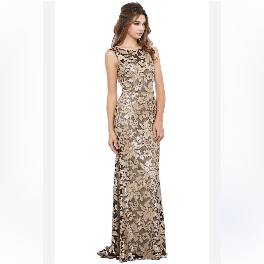 Nox Anabel sz S black and gold beaded sequin lace formal prom dress NWT